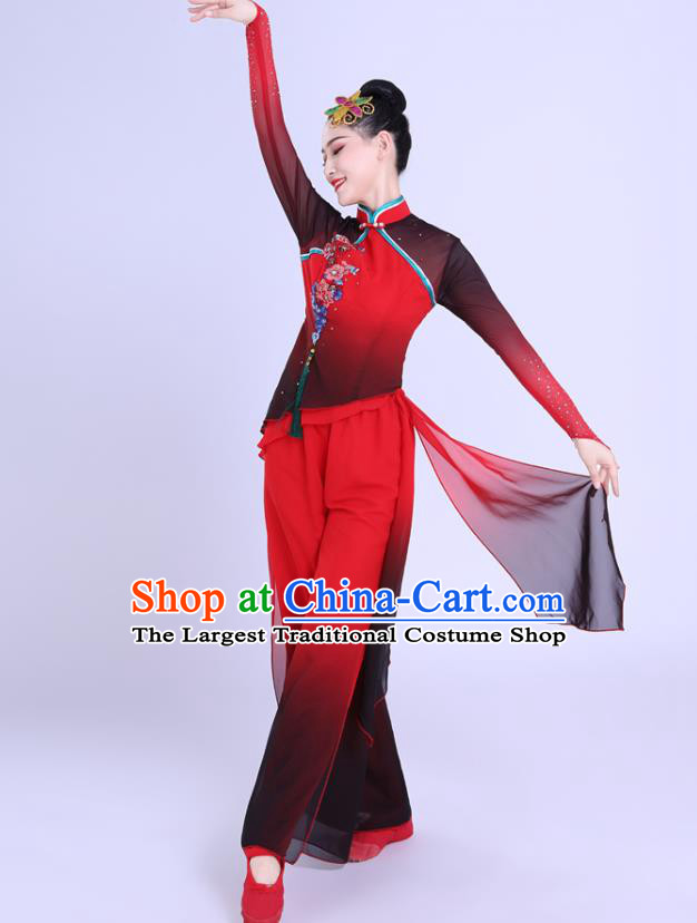 Chinese Professional Fan Dance Red Outfit Spring Festival Gala Yangko Dance Garment Folk Dance Clothing