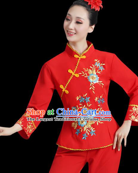 Chinese Folk Dance Clothing Professional Fan Dance Red Outfit Spring Festival Gala Yangko Dance Garment