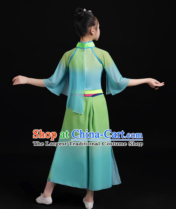 Chinese Professional Fan Dance Garment Costume Children Umbrella Dance Clothing Folk Dance Gradient Blue Outfits