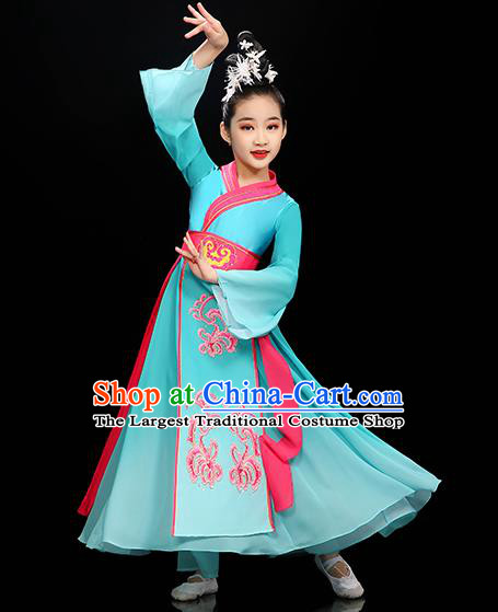 Chinese Children Hanfu Dance Clothing Classical Dance Garment Costume Umbrella Dance Blue Dress Stage Performance Dancewear