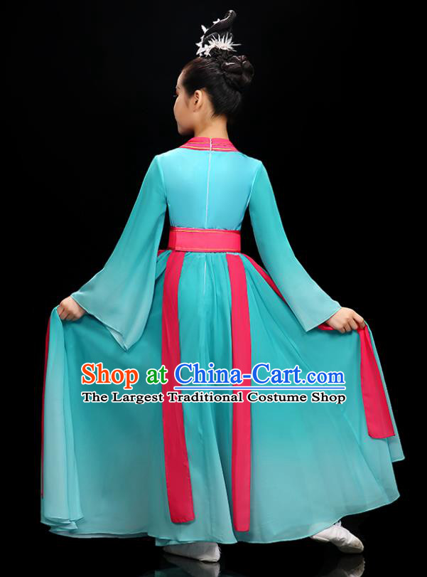 Chinese Children Hanfu Dance Clothing Classical Dance Garment Costume Umbrella Dance Blue Dress Stage Performance Dancewear