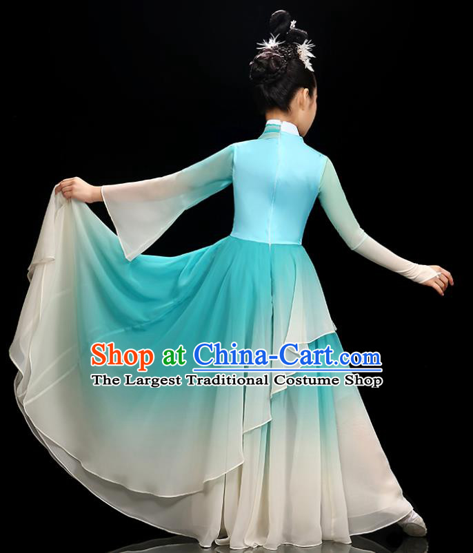 Chinese Stage Performance Dancewear Children Fan Dance Clothing Classical Dance Garment Costume Umbrella Dance Blue Dress