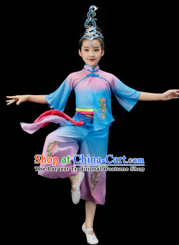 Chinese Traditional Yangko Dance Clothing Children Fan Dance Blue Uniform New Year Performance Garment Costume Folk Dance Clothes