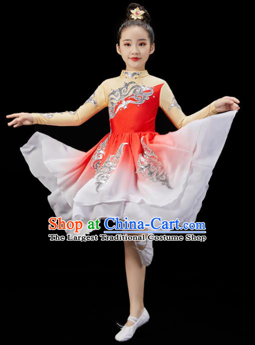 Chinese Umbrella Dance Clothing Children Dance Red Dress Stage Performance Garment Costumes Classical Dancewear