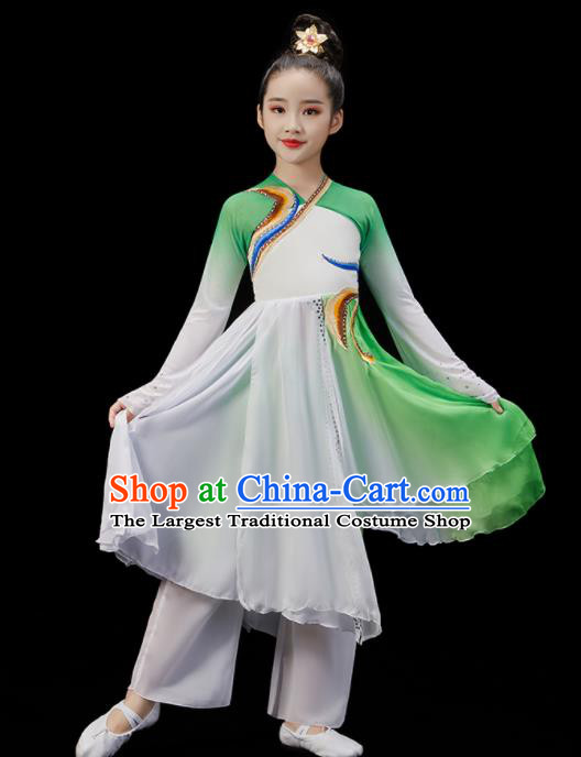 Chinese Stage Performance Garment Costumes Group Dance Green Uniform Opening Dance Clothing Children Dance Dress