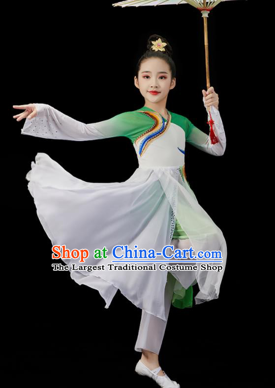 Chinese Stage Performance Garment Costumes Group Dance Green Uniform Opening Dance Clothing Children Dance Dress