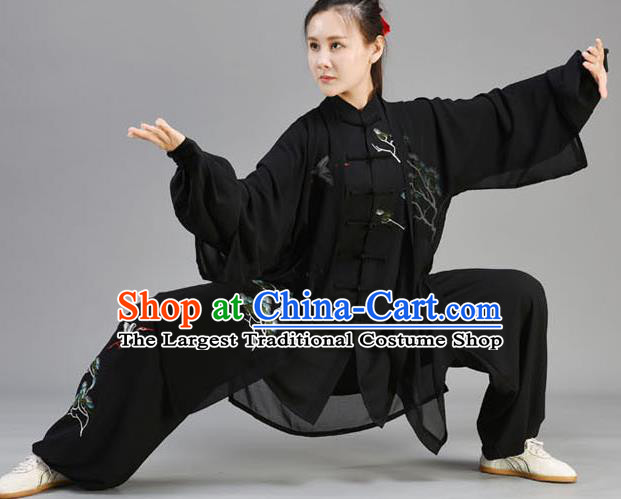 Chinese Tai Ji Performance Outfits Traditional Kung Fu Garments Embroidered Pine Black Uniform Tai Chi Competition Clothing