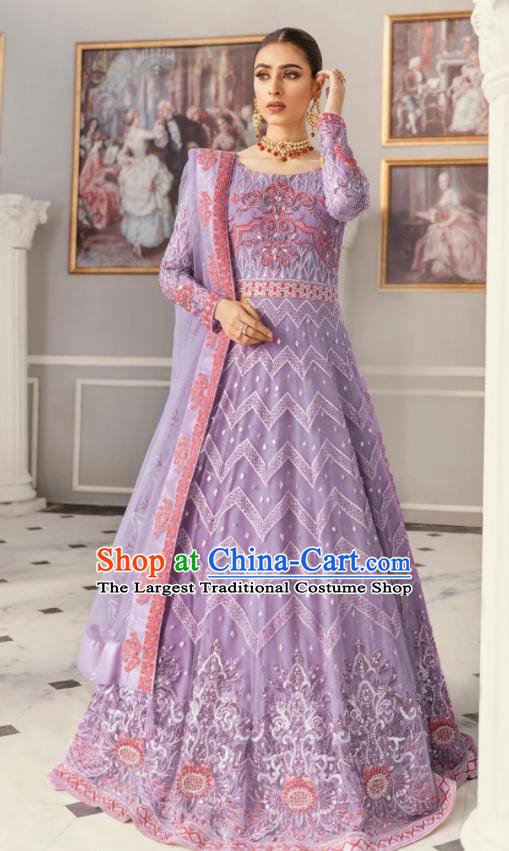 Top Indian Wedding Dress Embroidered Violet Outfit Costumes India Bride Clothing Traditional Lengha Garment