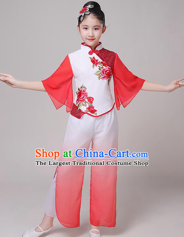 China Folk Dance Dress Children Stage Performance Clothing Yangko Dance Red Uniform Fan Dance Garment Costume
