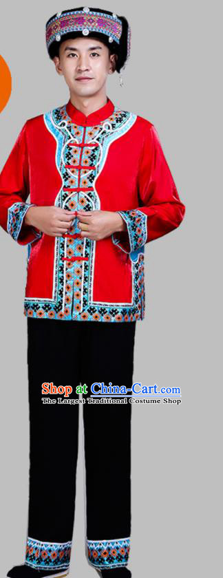 Chinese Ethnic Festival Performance Costumes Tujia Minority Folk Dance Clothing Yi Nationality Men Outfits
