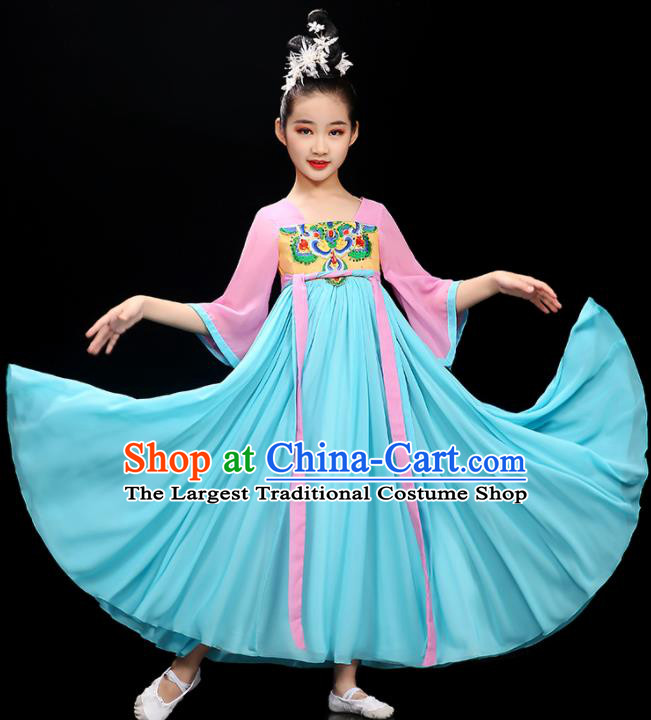 Chinese Fairy Dance Garment Costume Classical Dance Blue Dress Traditional Ru Qun Children Dance Clothing