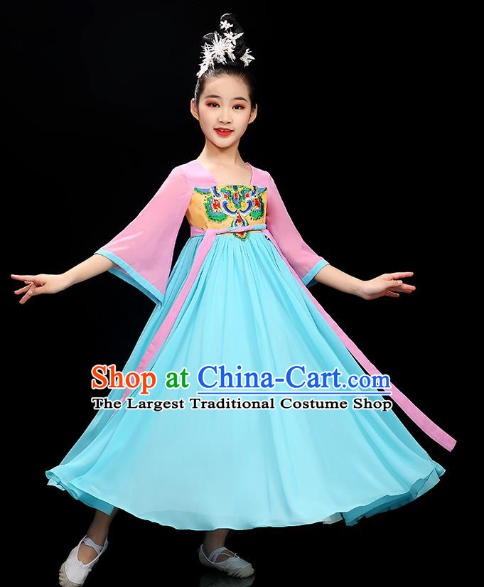 Chinese Fairy Dance Garment Costume Classical Dance Blue Dress Traditional Ru Qun Children Dance Clothing