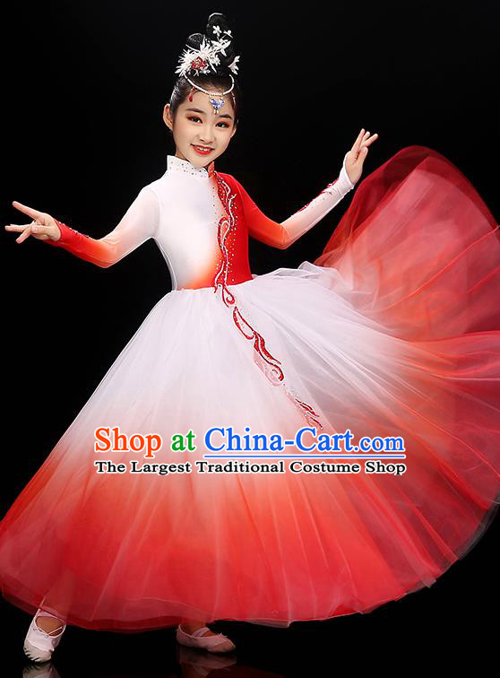 Chinese Children Dance Clothing Modern Dance Garment Costume Classical Dance Red Dress Traditional Fan Dancewear