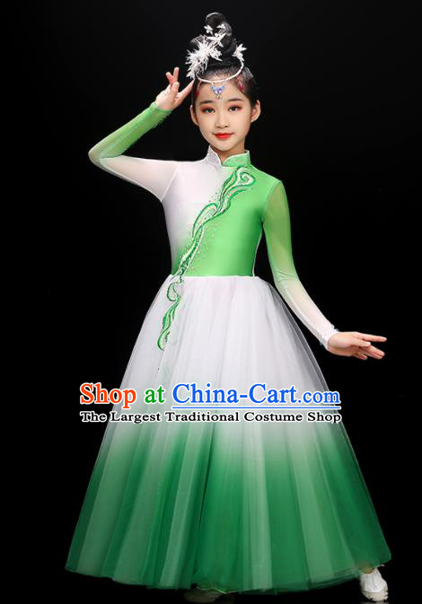 Chinese Traditional Fan Dancewear Children Dance Clothing Modern Dance Garment Costume Classical Dance Green Dress