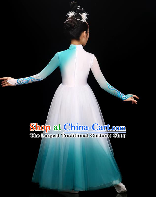 Chinese Classical Dance Blue Dress Traditional Fan Dancewear Children Dance Clothing Modern Dance Garment Costume