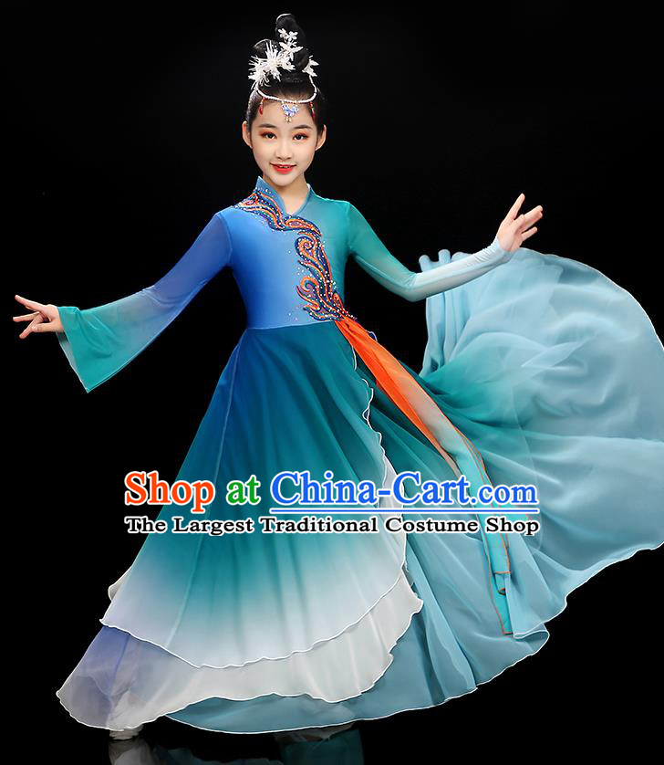 Chinese Opening Dance Garment Costume Fan Dance Blue Dress Traditional Dancewear Children Classical Dance Clothing
