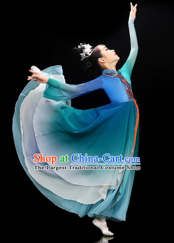 Chinese Opening Dance Garment Costume Fan Dance Blue Dress Traditional Dancewear Children Classical Dance Clothing