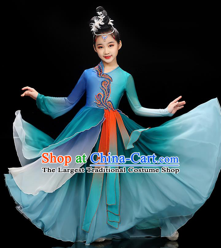 Chinese Opening Dance Garment Costume Fan Dance Blue Dress Traditional Dancewear Children Classical Dance Clothing
