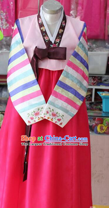 Korean Traditional Hanbok Korea Stripes Costume Bride Megenta Dress