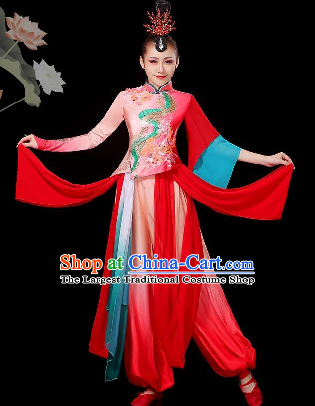 Chinese Yangko Dance Garment Women Solo Dance Red Outfit Classical Dance Clothing Umbrella Dance Costumes
