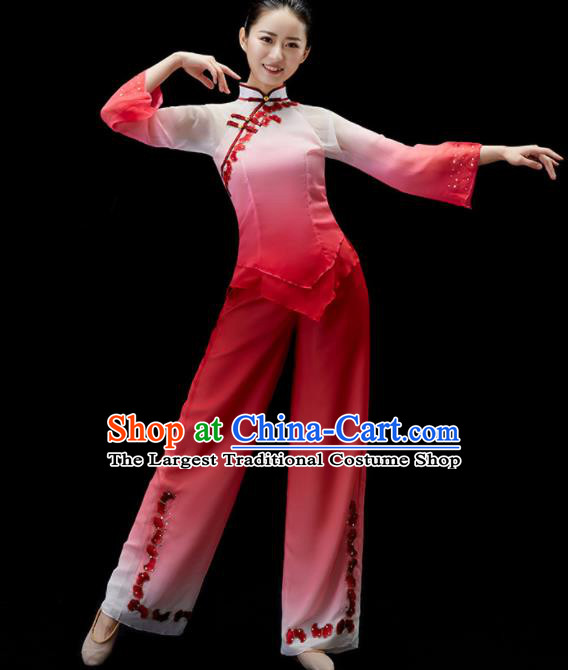 Chinese Women Fan Dance Megenta Outfit Yangko Dance Clothing Umbrella Dance Costumes Folk Dance Garment