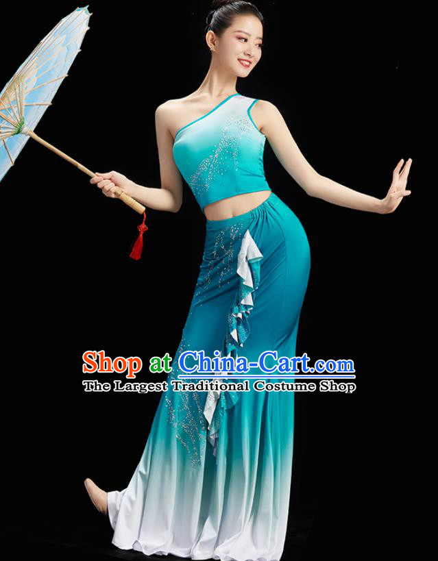 China Peacock Dance Blue Outfit Classical Dance Clothing Women Group Dance Dress Dai Nationality Dance Costume