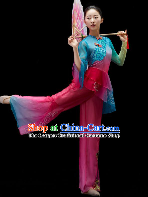 Chinese Umbrella Dance Clothing Women Group Dance Costume Folk Dance Outfit Yangko Dance Garment