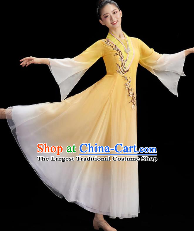 Chinese Fan Dance Outfit Classical Dance Garment Costume Umbrella Dance Yellow Dress Women Group Dance Clothing