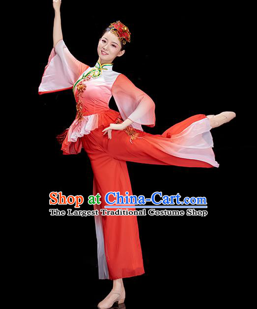 Chinese Women Group Dance Dance Garments Folk Dance Costume Stage Performance Red Outfit Jiaozhou Yangko Dance Clothing