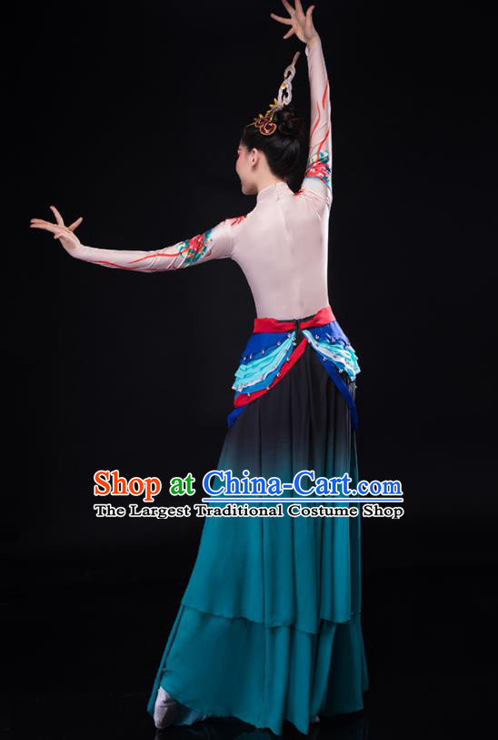 Chinese Stage Performance Turquoise Outfit Classical Dance Clothing Women Lotus Dance Garment Dunhuang Pipa Dance Costume