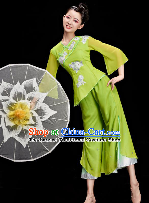 Chinese Folk Dance Costumes Stage Performance Green Outfit Fan Dance Clothing Women Yangko Dance Garments