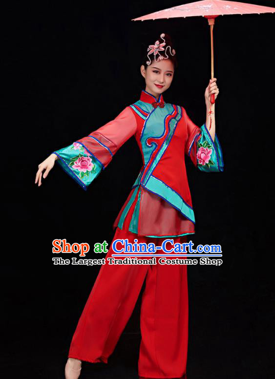 Chinese Women Yangko Dance Garments Folk Dance Costumes Stage Performance Red Outfit Umbrella Dance Clothing