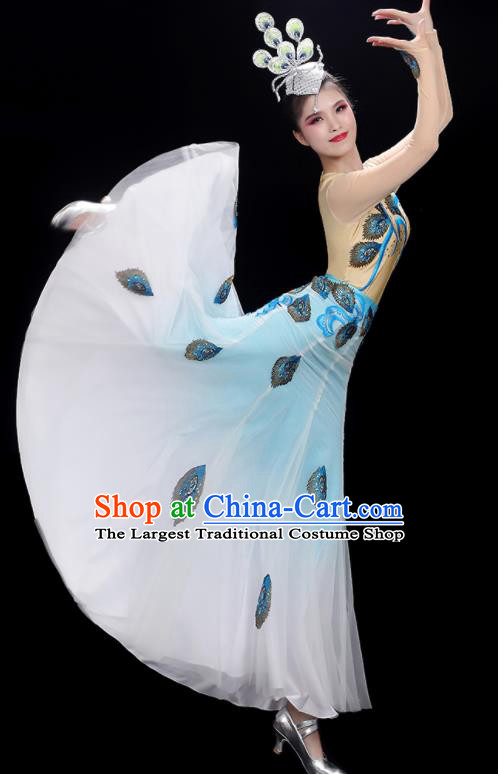 Chinese Yunnan Peacock Dance Outfit Dai Nationality Dance Dress Female Group Dance Clothing Pavane Garment Costume