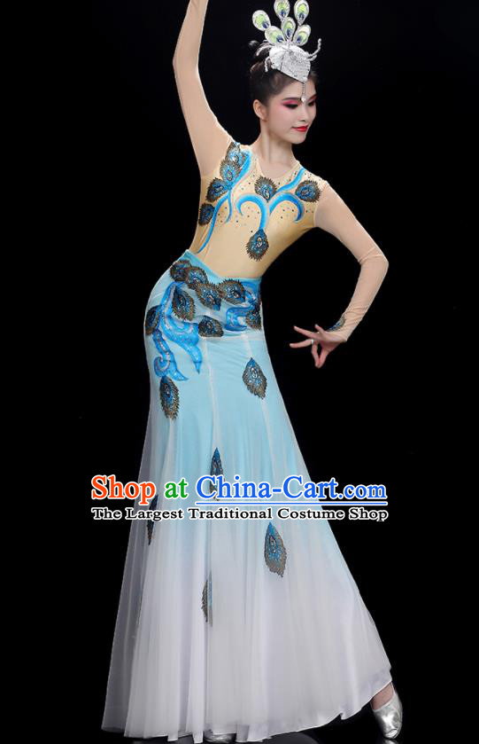 Chinese Yunnan Peacock Dance Outfit Dai Nationality Dance Dress Female Group Dance Clothing Pavane Garment Costume