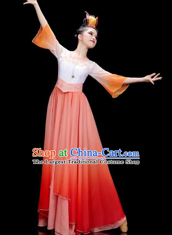 China Beauty Dance Costume Stage Performance Garments Classical Dance Clothing Fan Dance Red Dress