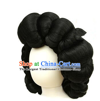 Korean Traditional Women Braid Wig Handmade Hanbok Black Hair Piece Court Bride Headdress