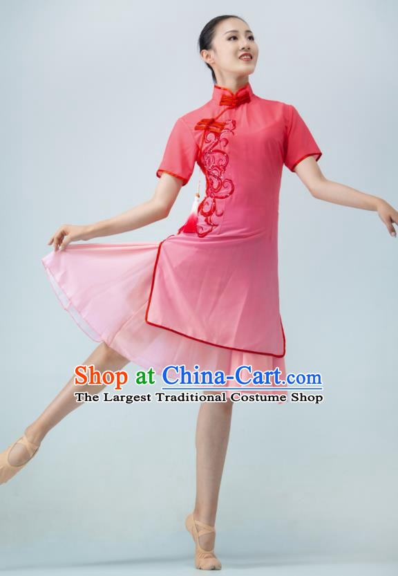 Chinese Modern Dance Costume Ballet Dance Pink Dress Dance Stage Performance Qipao Women Group Dance Clothing
