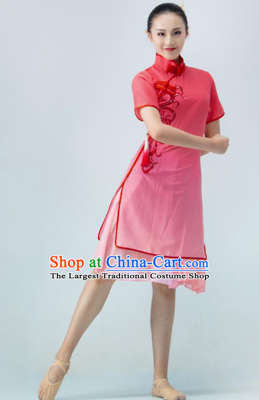 Chinese Modern Dance Costume Ballet Dance Pink Dress Dance Stage Performance Qipao Women Group Dance Clothing