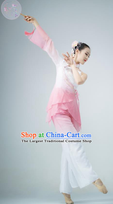 Chinese Yangko Performance Costume Fan Dance Pink Outfit Women Group Garments Folk Dance Clothing