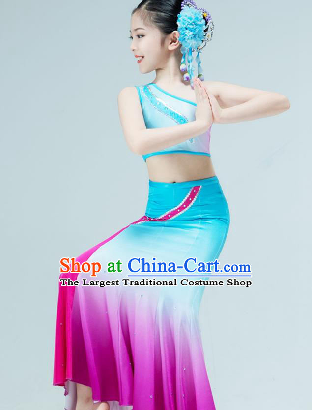 Chinese Classical Dance Clothing Stage Performance Costume Children Peacock Dance Dress Dai Nationality Dance Garment