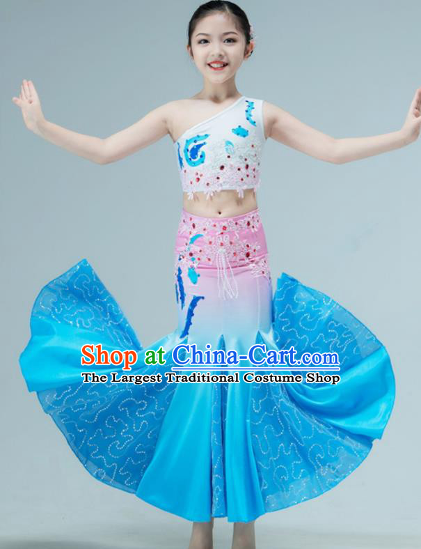 Chinese Folk Dance Clothing Stage Performance Costume Children Peacock Dance Dress Dai Nationality Garment