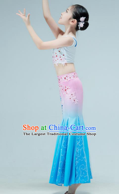 Chinese Folk Dance Clothing Stage Performance Costume Children Peacock Dance Dress Dai Nationality Garment