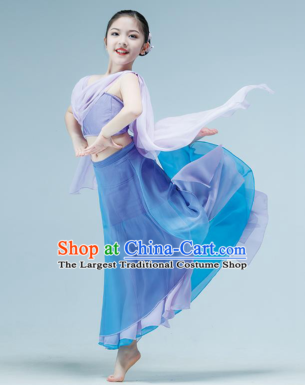 Chinese Dai Nationality Dance Lilac Dress Classical Dance Garment Children Peacock Dance Clothing Stage Performance Costume