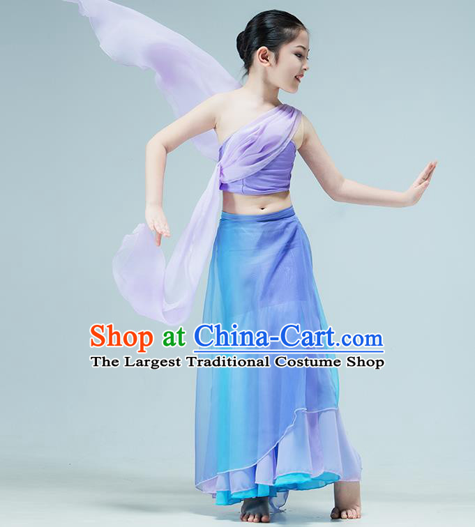 Chinese Dai Nationality Dance Lilac Dress Classical Dance Garment Children Peacock Dance Clothing Stage Performance Costume