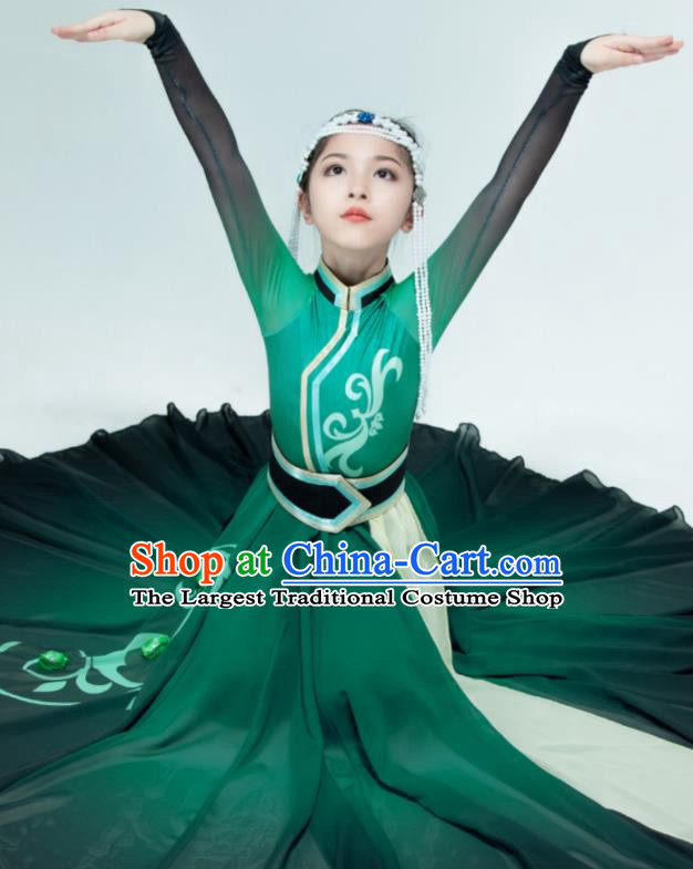 Chinese Stage Performance Costume Children Mongolian Dance Green Dress Mongol Nationality Dance Garment Classical Dance Clothing