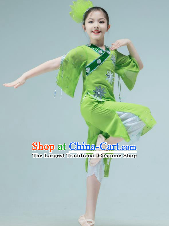 Chinese Folk Dance Clothing Stage Performance Costume Children Yangko Dance Green Outfit Fan Dance Garment