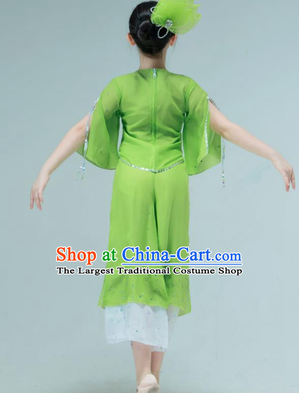 Chinese Folk Dance Clothing Stage Performance Costume Children Yangko Dance Green Outfit Fan Dance Garment