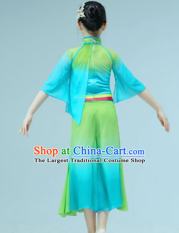 Chinese Yangko Dance Garment Children Dance Clothing Stage Performance Costume Folk Dance Green Outfit