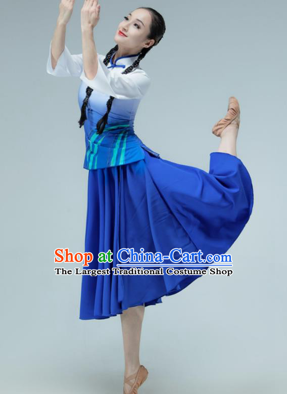 Chinese Ballet Dance Clothing Stage Performance Costume Modern Dance Blue Dress Women Group Dance Garment