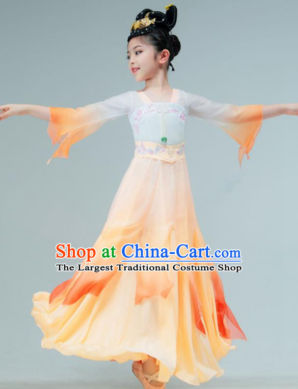 Chinese Stage Performance Costume Classical Dance Orange Dress Fan Dance Outfit Children Dance Clothing